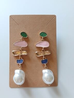 Fashion Jewelry Green Pink Blue Gold Drop Earrings with Pearl